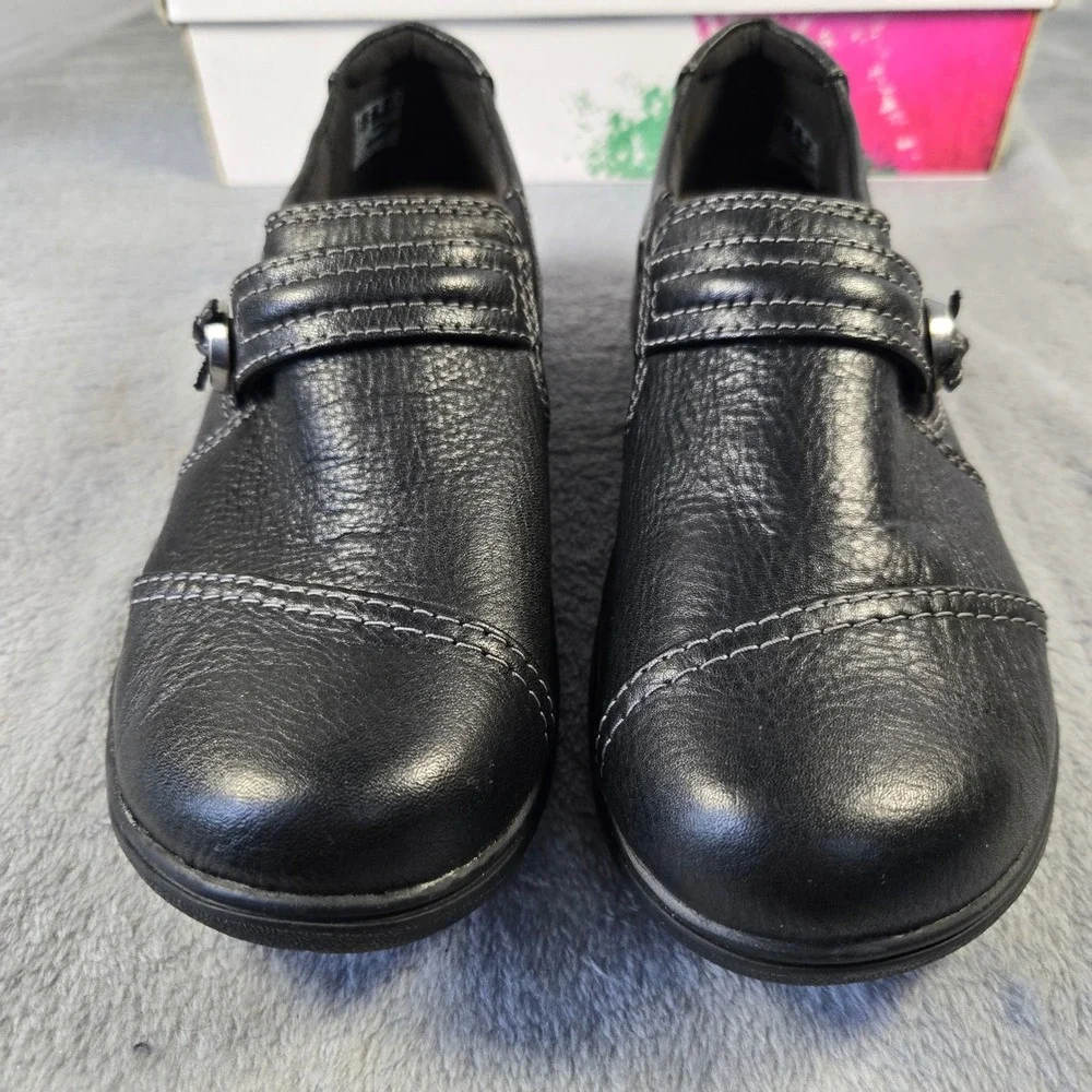 Clarks Carleigh Pearl Black Leather Slip On Loafers Shoes Womens 6 M